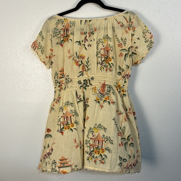Lucky Brand semi sheer Asian print top size Large 100% cotton - Picture 5 of 9